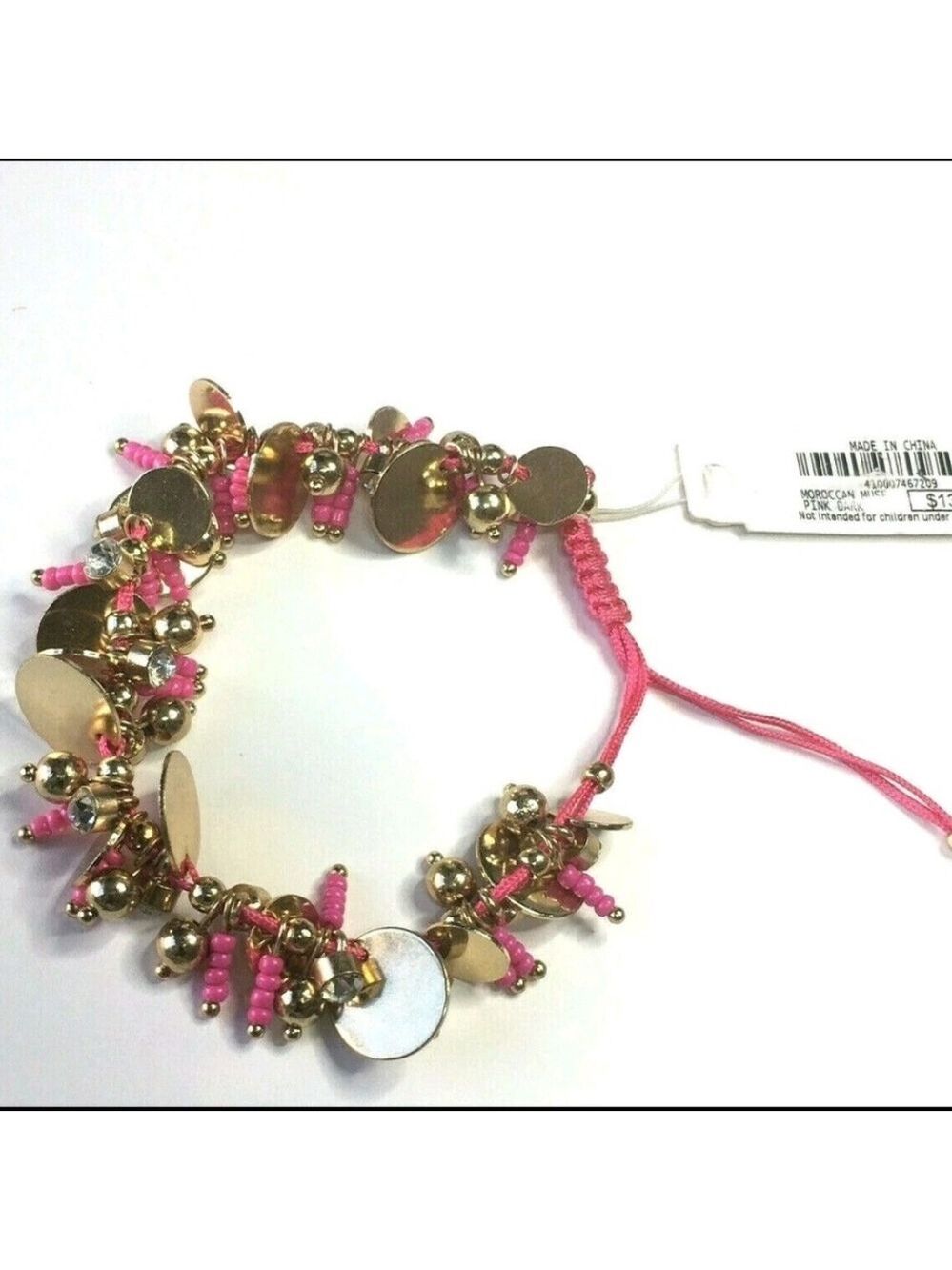 Charming Charlie Fuschia And Gold Tone Macrame Dangle Beaded Bracelet